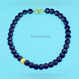 Tiffany & Co Vintage Black Onyx Yellow Gold Disc Necklace 16.5” VGUC